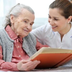 caregiver reading a book 