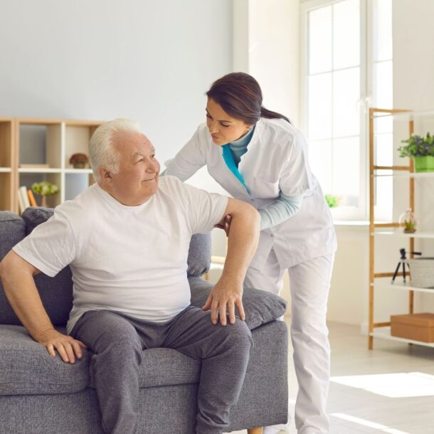 nurse and senior man